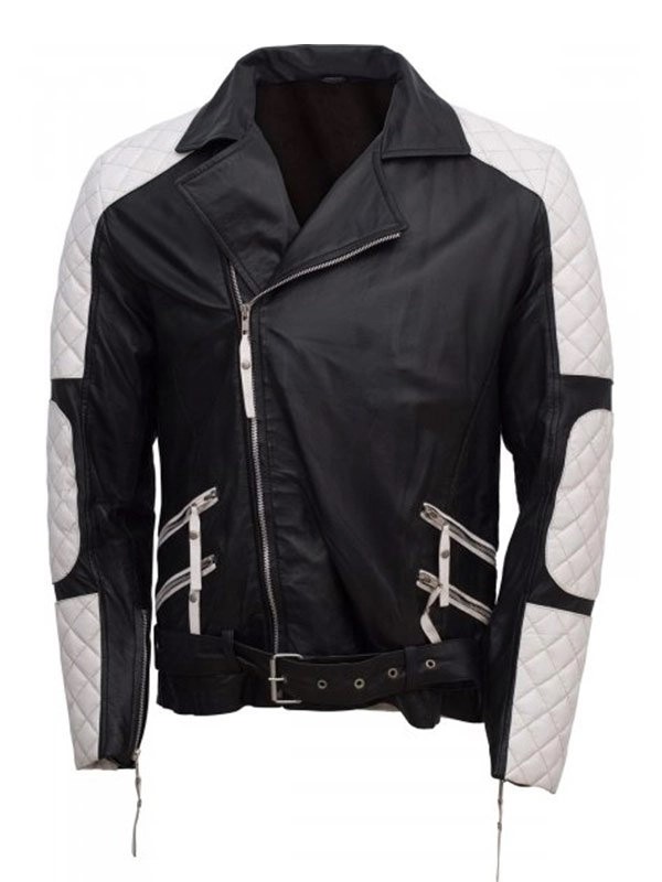 Buy Now Men’s Black & White Biker Leather Jacket