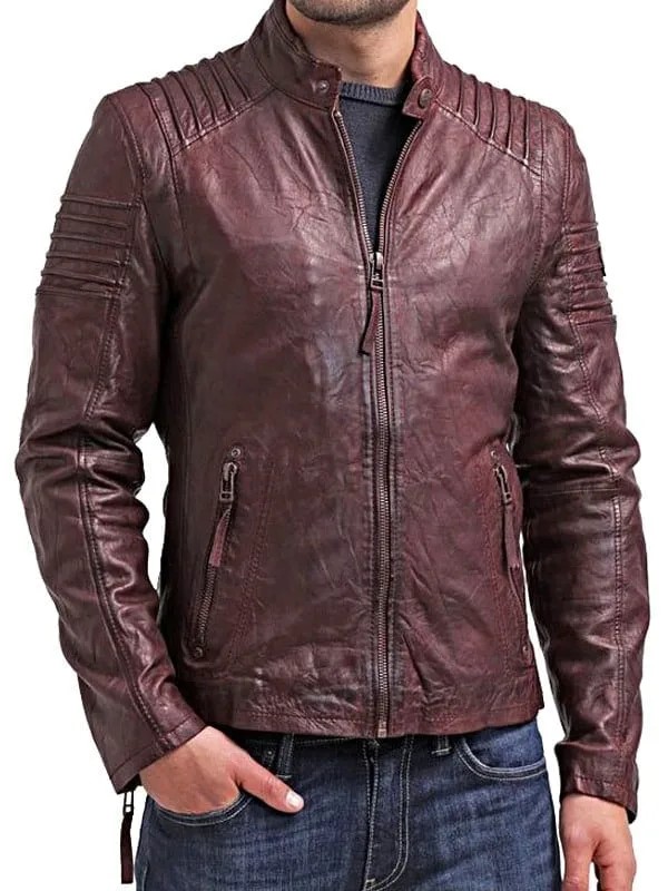 Buy Now Mens Waxed Leather Cafe Racer Biker Jacket