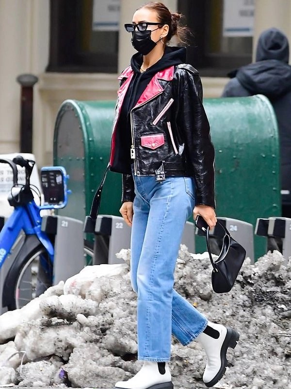 NYC-Irina-Shayk-Black-Red-Leather-Biker-Jacket