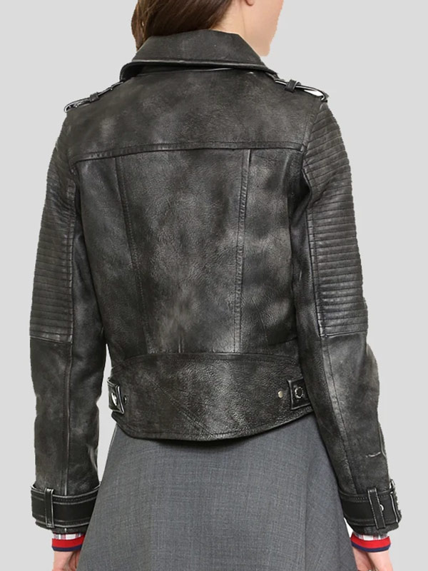 Buy Now Womens Quilted Black Leather Biker Jacket