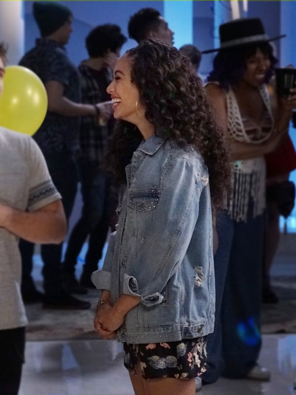 Samantha-Logan-All-American-Olivia-Baker-Studded-Blue-Denim-Jacket