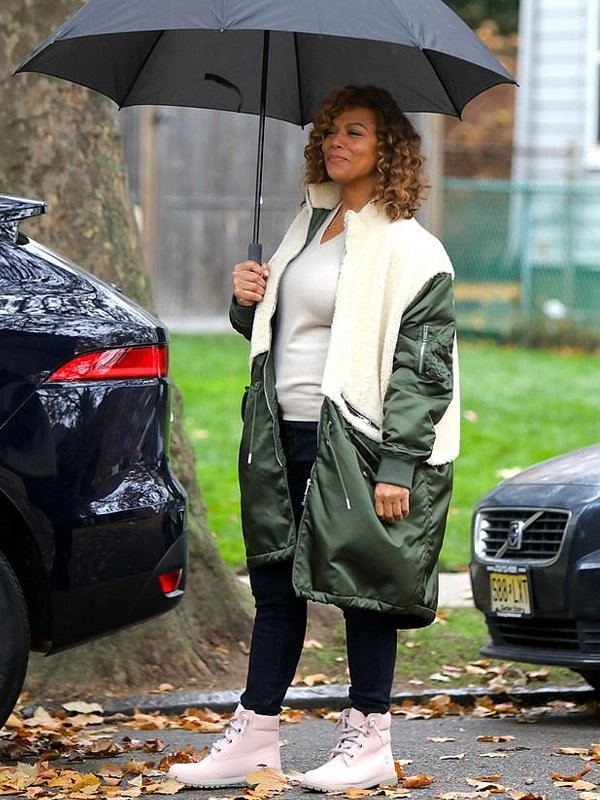 Queen-Latifah-The-Equalizer-Robyn-Mccall-White-Green-Long-Shearling-Coat