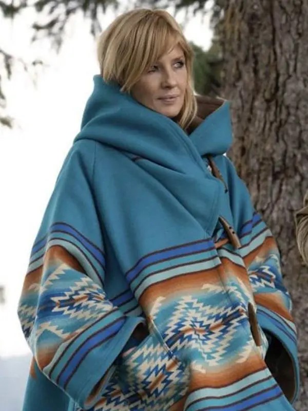 Tv-Series-Yellowstone-Beth-Dutton-Blue-Wool-Blanket-Coat