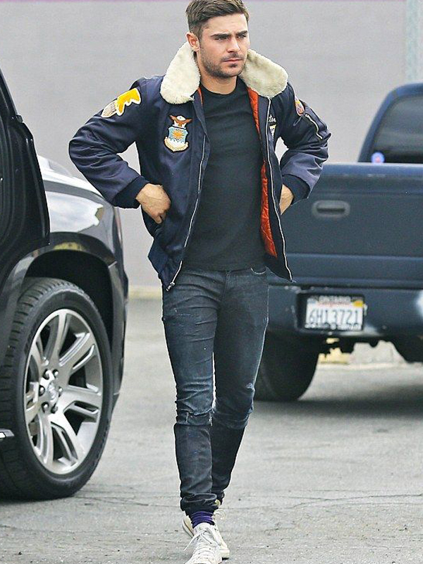 US-Air-Force-Zac-Efron-Blue-Bomber-Jacket-with-Patches
