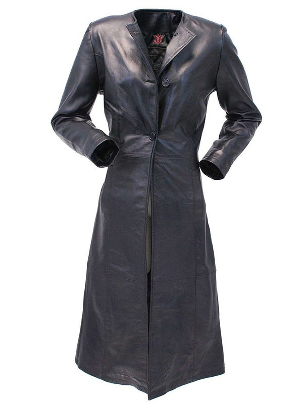 Womens Extra Long Leather Trench Coat