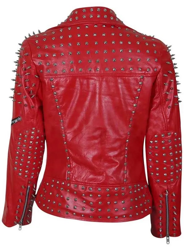 Womens-Red-Spike-Leather-Studded-Jacket