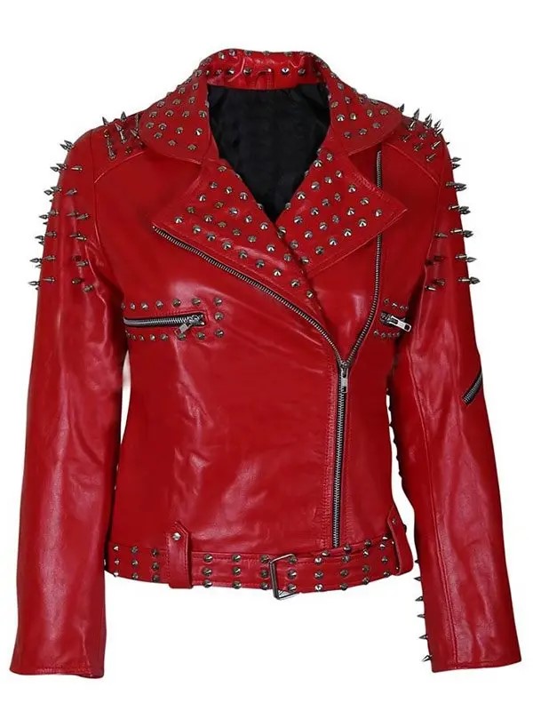 Womens-Red-Studded-Leather-Jacket