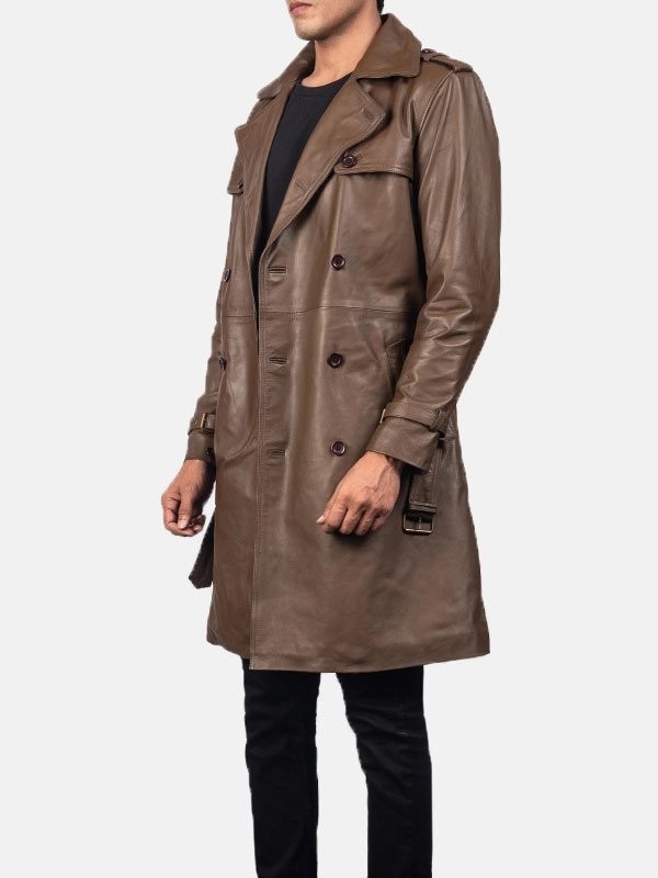 Mens Leather Brown Duster Coat