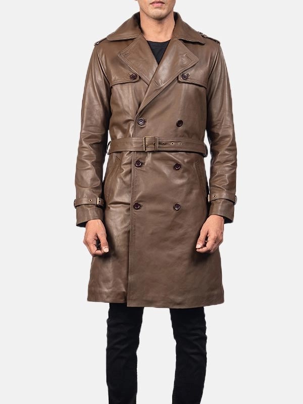 Mens Leather Brown Duster Coat