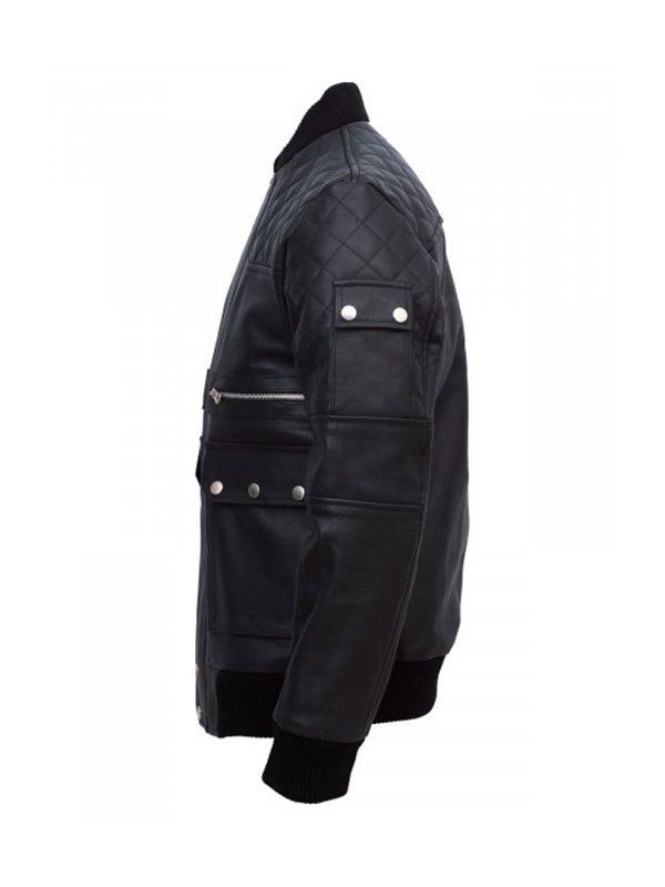 Mens-Black-Bomber-Work-Wear-Leather-Jacket