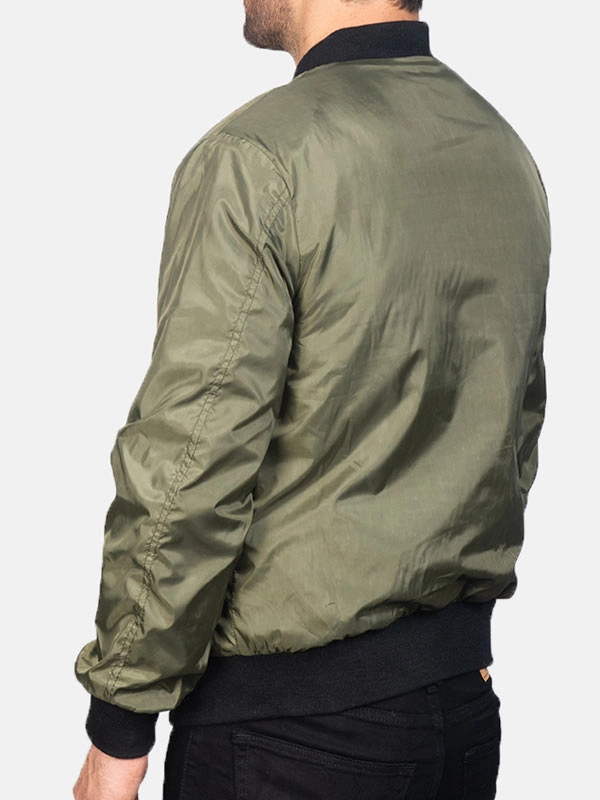 Mens-Green-Zip-Up-Style-Bomber-Jacket