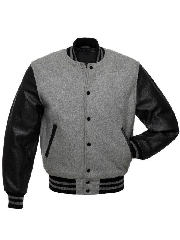 Mens-Grey-Wool-Leather-Sleeves-Jacket