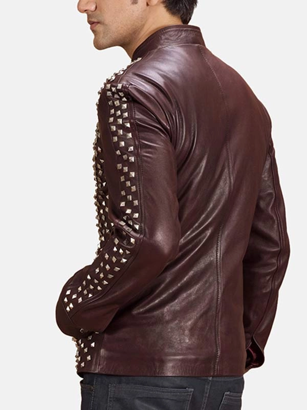 Mens-Snap-Tab-Brown-Studded-Leather-Jacket