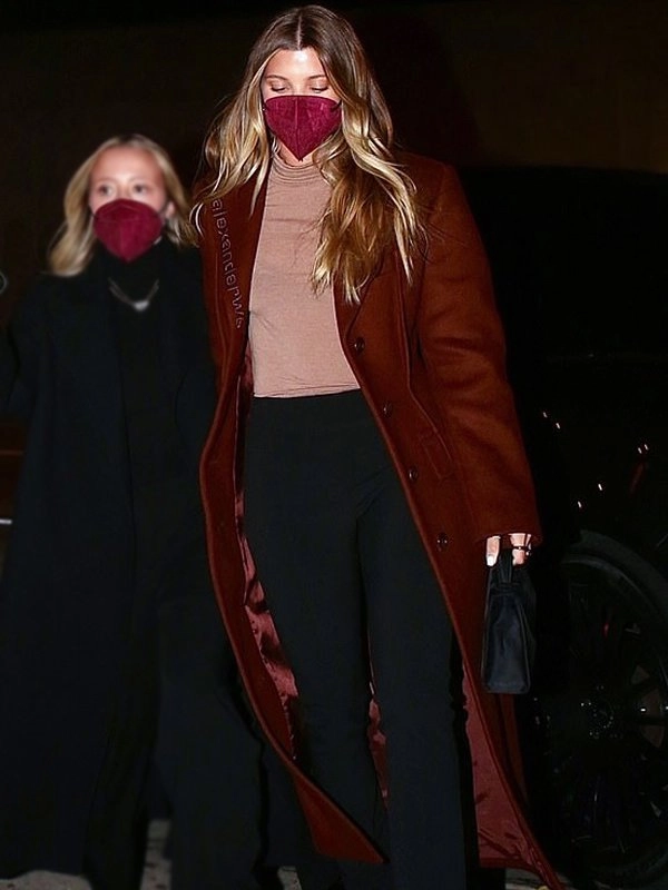 Sofia-Richie-Maroon-Long-Wool-Coat