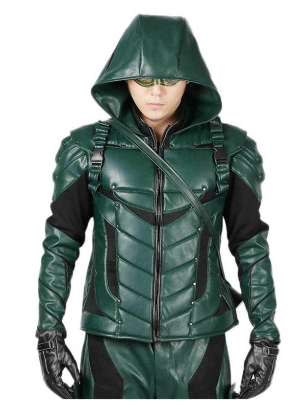Stephen-Amell-Green-Arrow-season-5-Green-Leather-Jacket
