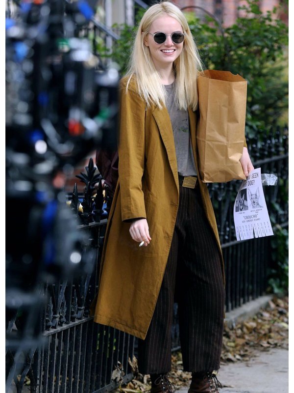 Emma Stone Mustard Trench On Maniac Coat
