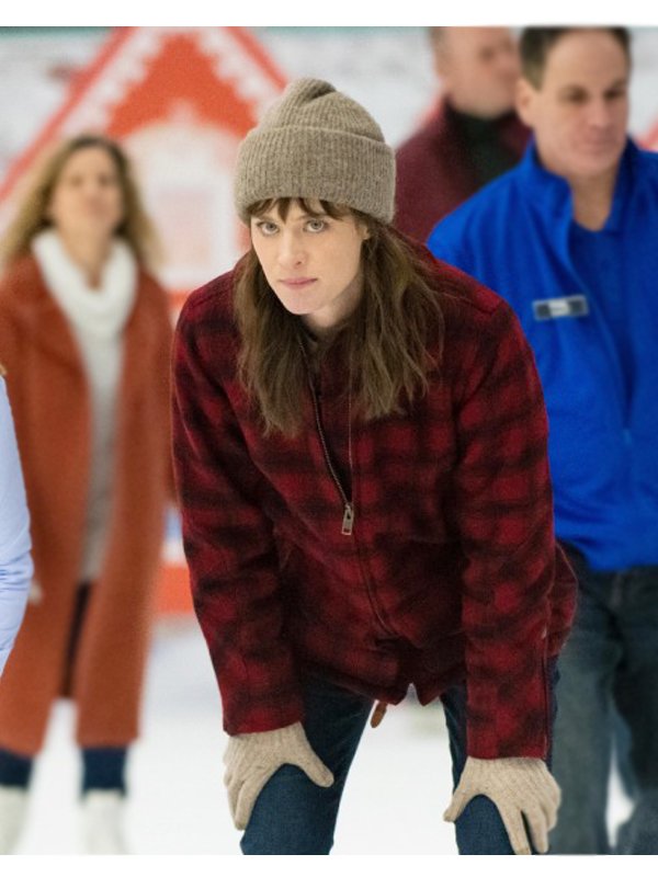 Davis-Harper-Happiest-Season-Mackenzie-Davis-Red-Wool-Plaid-Coat