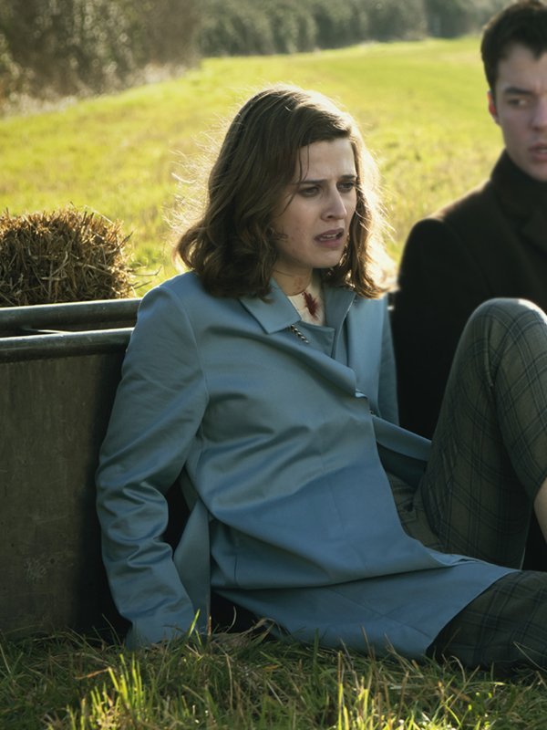 Emma-Paetz-Pennyworth-Martha-Kane-Blue-Cotton-Trench-Coat