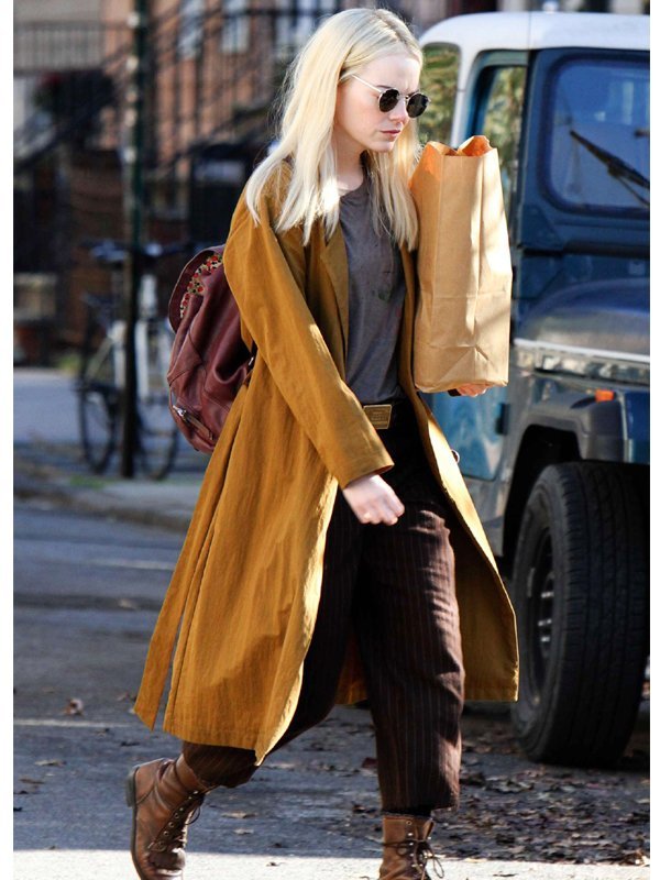 Emma Stone Mustard Trench On Maniac Coat