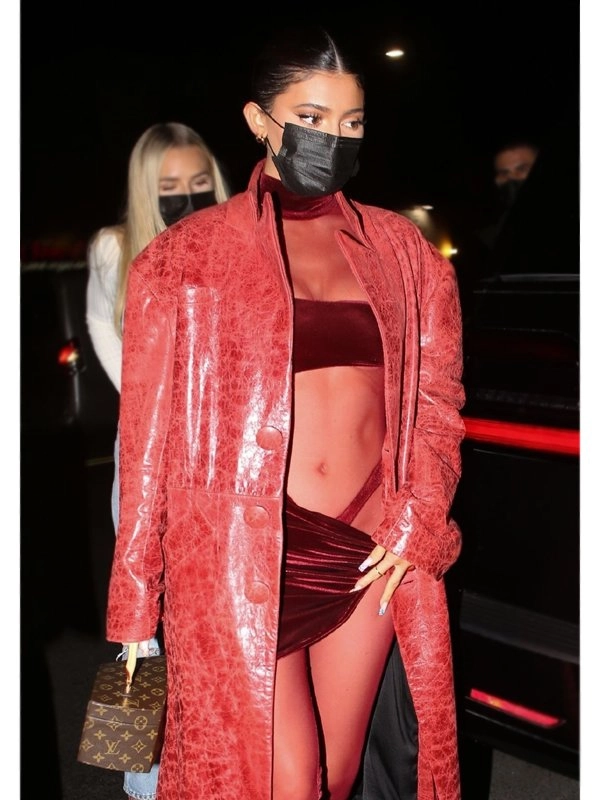 JBs-Album-Launch-Party-Kylie-Jenner-Red-Leather-Trench-Coat