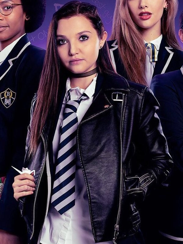 Mia-Mckenna-Bruce-Get-Even-Bree-Black-Leather-Biker-Jacket