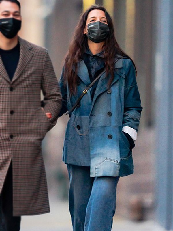 New-York-City-Katie-Holmes-Blue-Denim-Coat