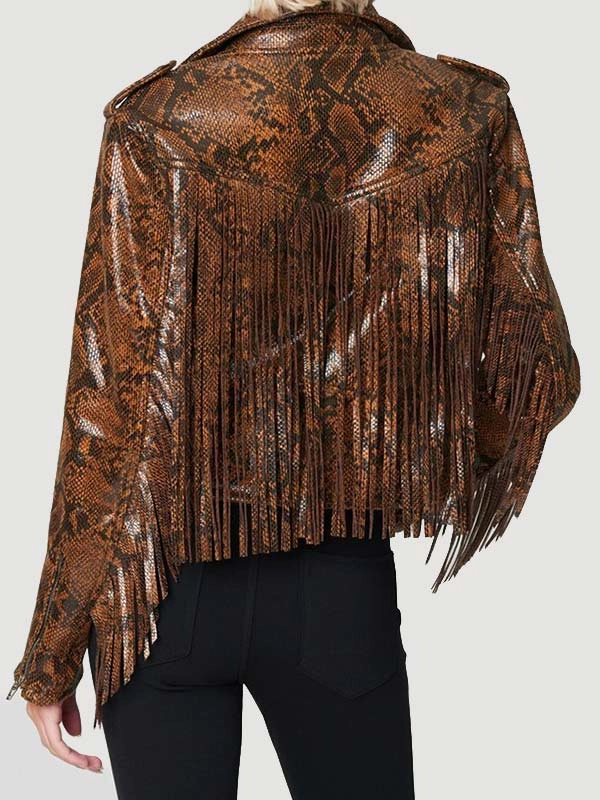 Womens-Snake-Skin-Fringe-Leather-Jacket