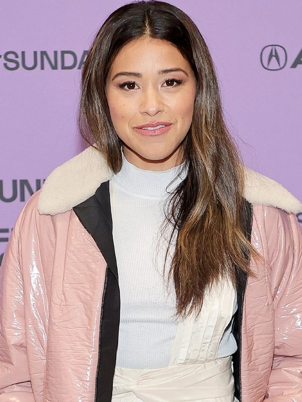 Sundance-Film-Festival-Gina-Rodriguez-Leather-Pink-Coat-With-Shearling-Collar