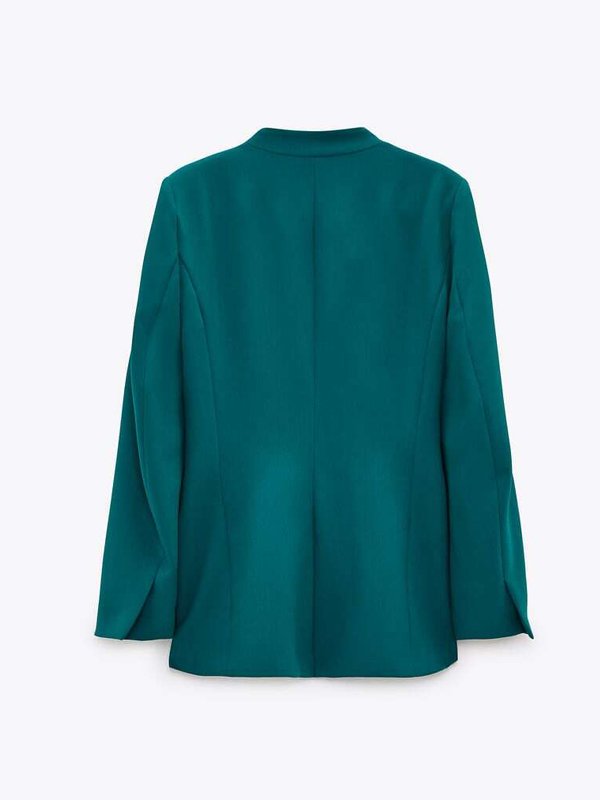 Tv-Show-The-Daily-Briefing-Kristin-Fisher-Teal-Open-Cotton-Blazer