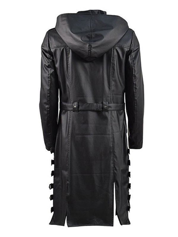 PUBG Black Leather Trench Coat Stars Jackets