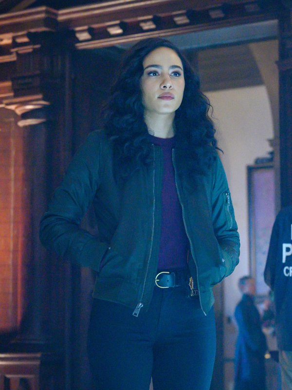 Aurora-Perrineau-Prodigal-Son-Dani-Powell-Black-Leather-Bomber-Jacket