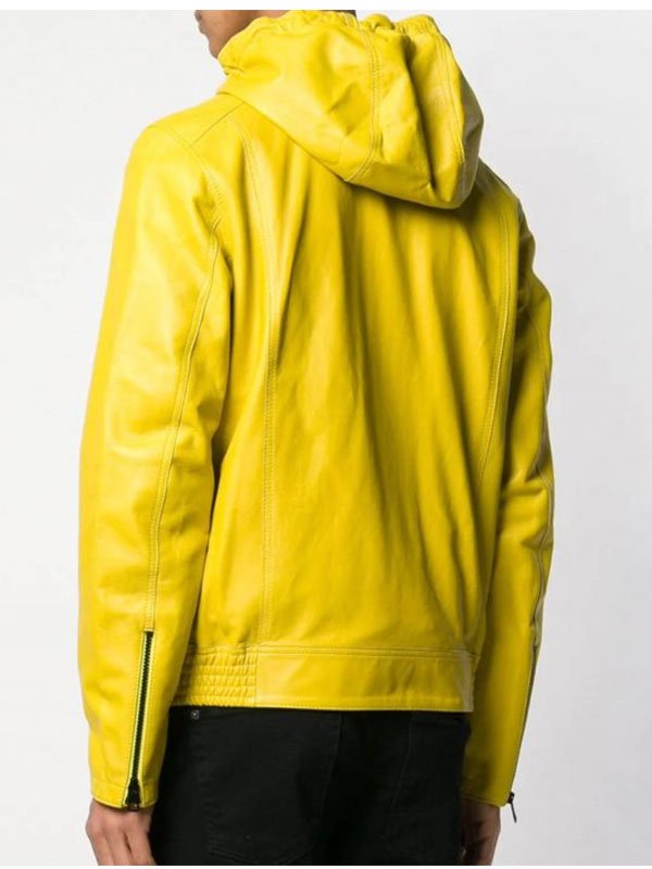 Mens-Yellow-Leather-Hooded-Jacket