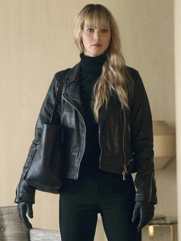 Dominika-Egorova-Red-Sparrow-Black-Leather-Jacket