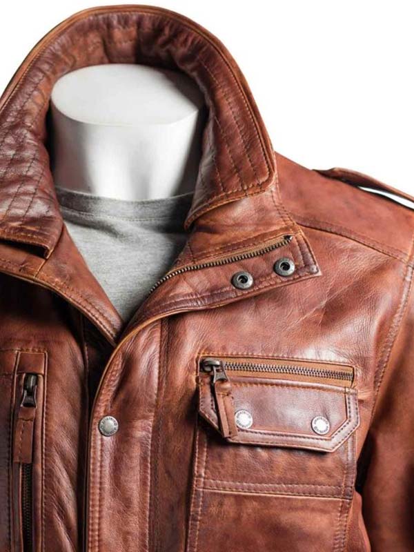 Mens-Double-Collared-Brown-Leather-Coat