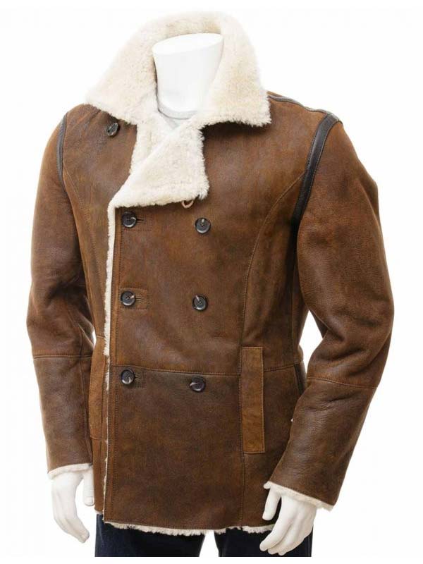 Mens-Tan-Sheepskin-Shearling-PeaCoat
