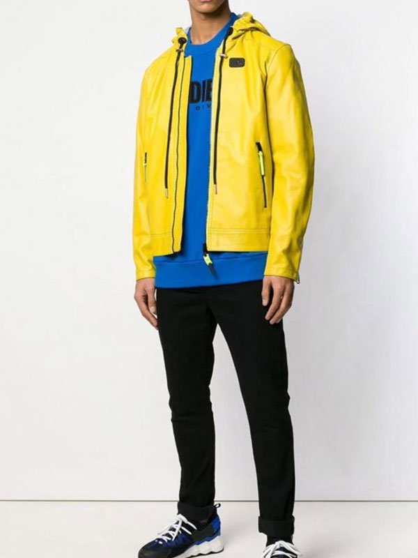 Mens-Yellow-Hooded-Jacket