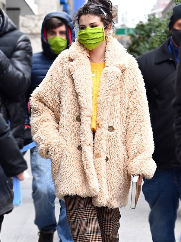 Selena-Gomez-Beige-Fur-Coat