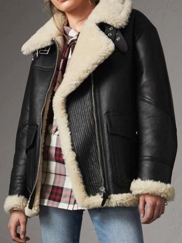 Womens-Aviator-Ivory-Shearling-Black-Leather-Jacket