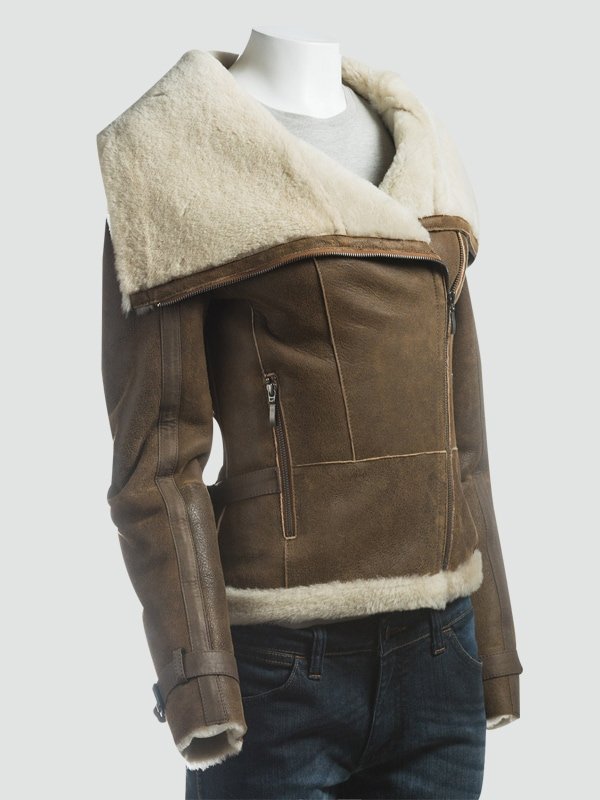 Women-Fur-Collar-Brown-Leather-Jacket