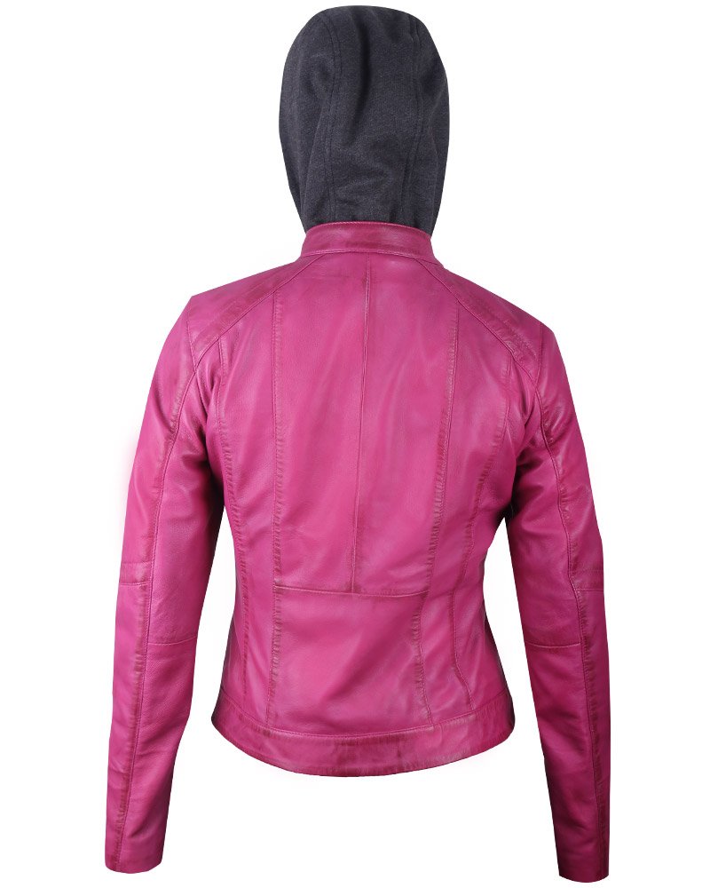 Women-Quilted-Real-Leather-Pink-Hooded-Jacket