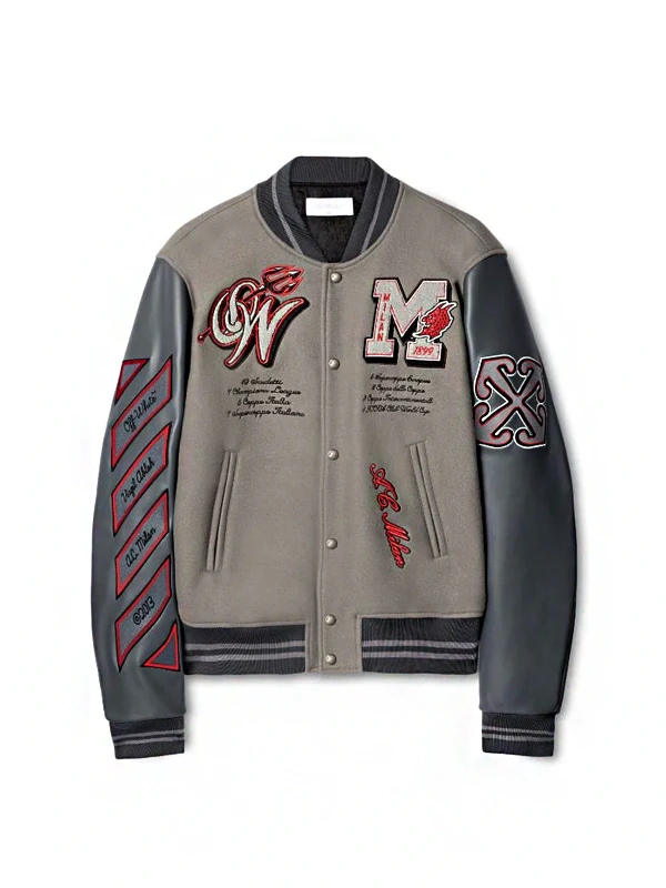 OFF WHITE AC MILAN GREY VARSITY JACKET