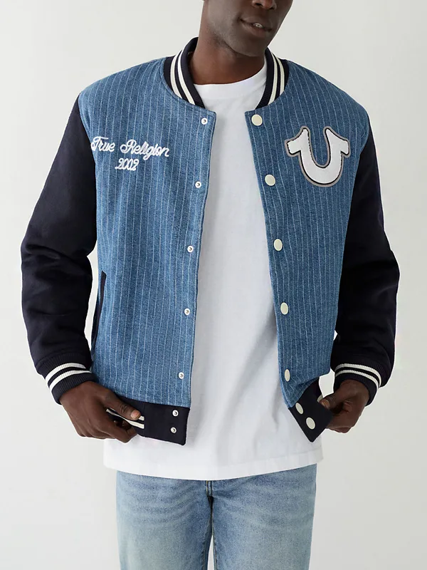 TRUE RELIGION DENIM VARSITY JACKET