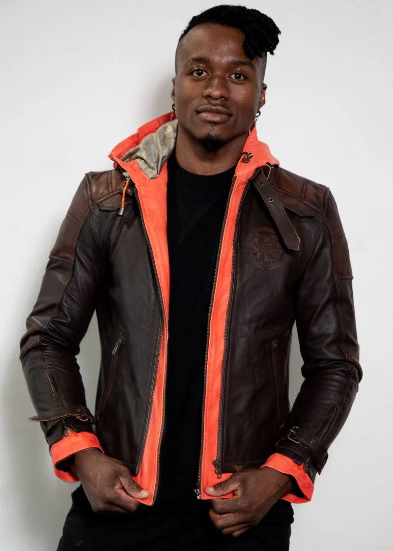 Goku Orange Hood Brown Leather Jacket