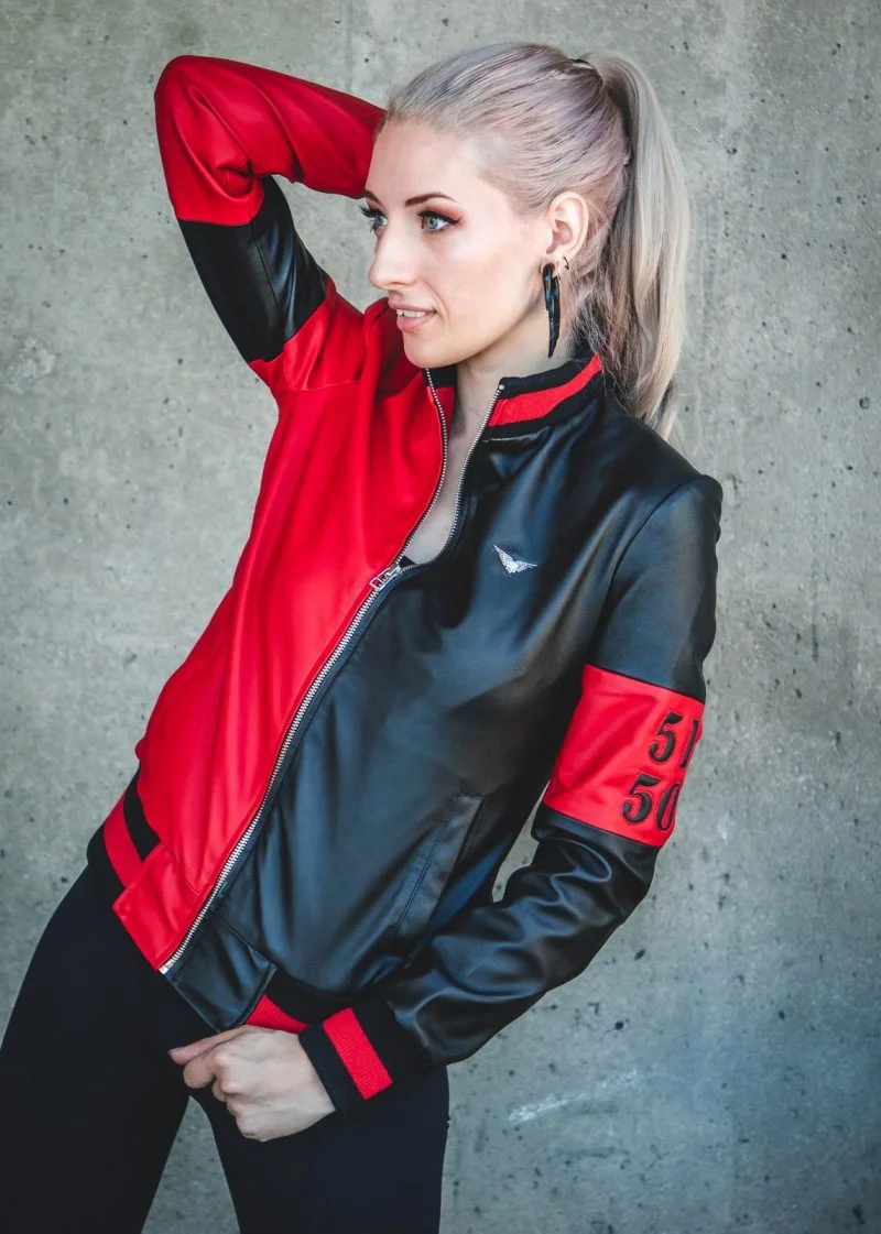 51 50 Bomber Black and Red Leather Jacket