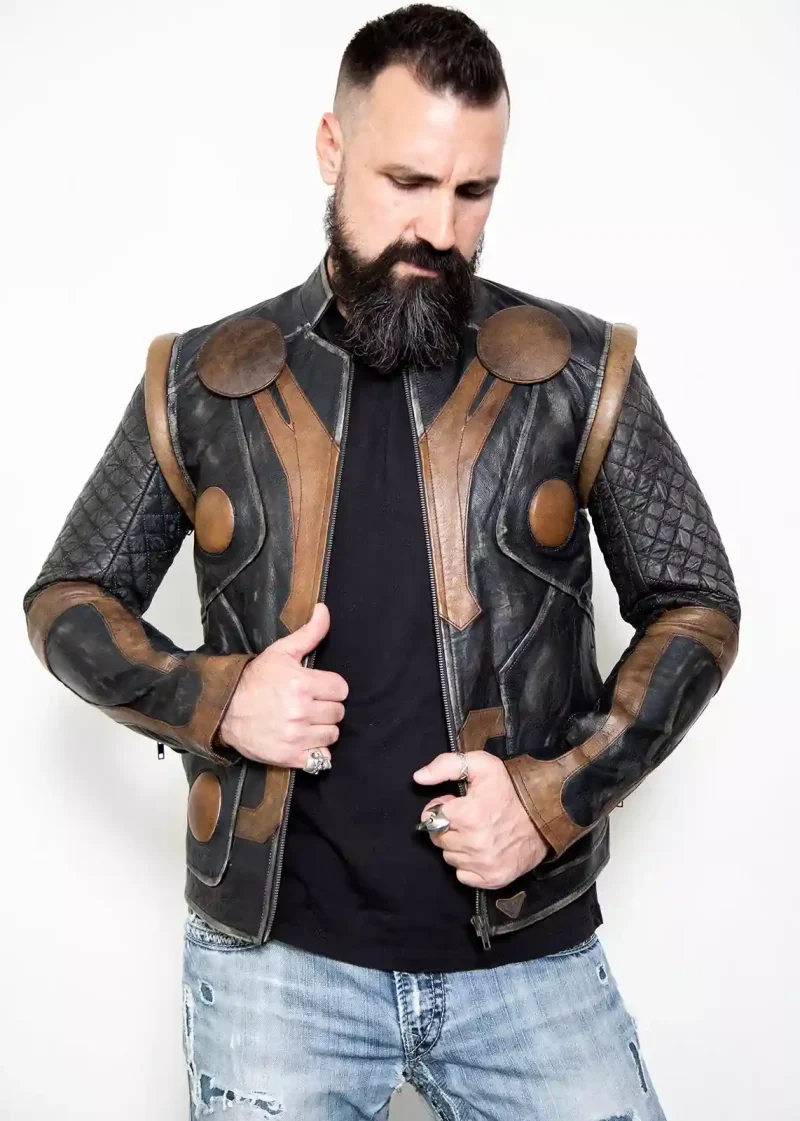Mens Thor Vintage Moto Quilted Viking Leather Jacket