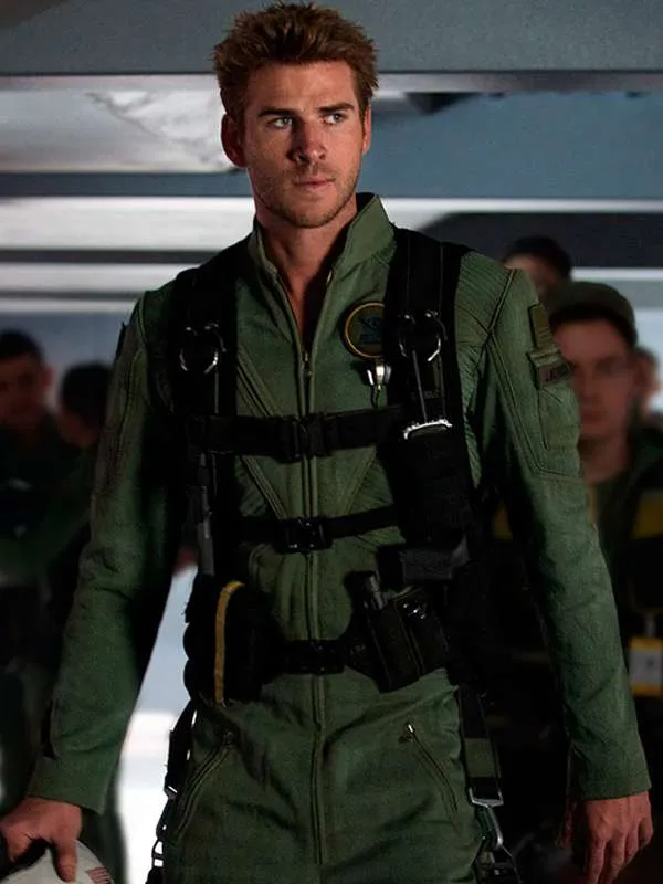 Liam Hemsworth Land of Bad 2024 Green Jumpsuit