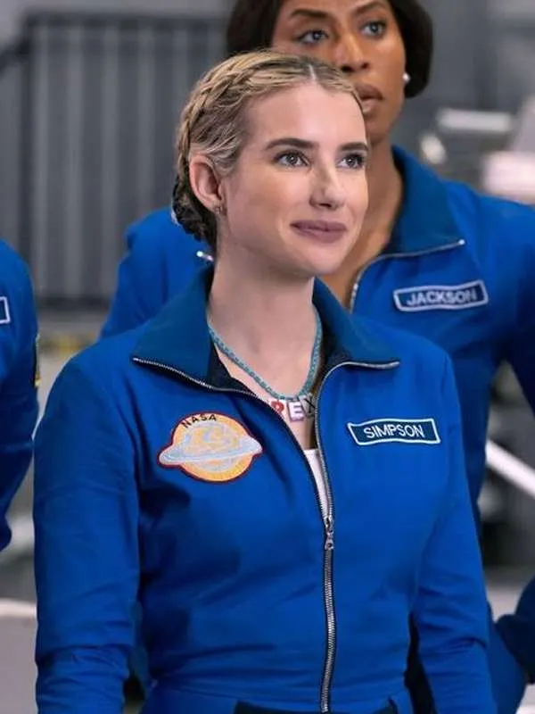 Emma Roberts Space Cadet 2024 Blue Jacket