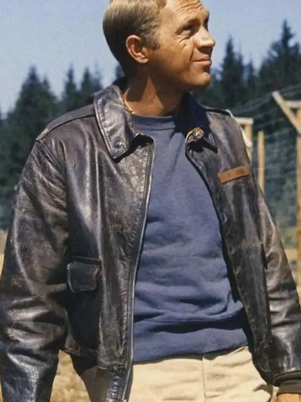 Steve McQueen The Great Escape Black Leather Jacket