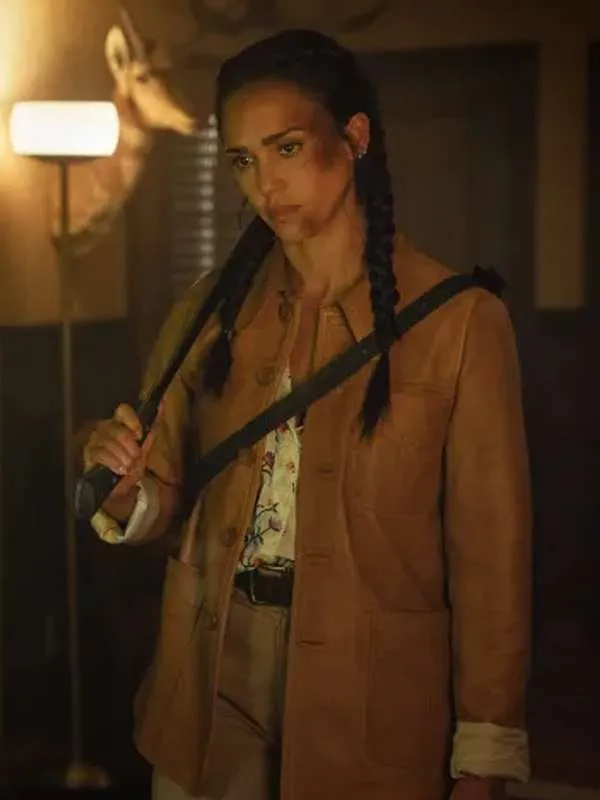 Jessica Alba Trigger Warning 2024 Leather Jacket