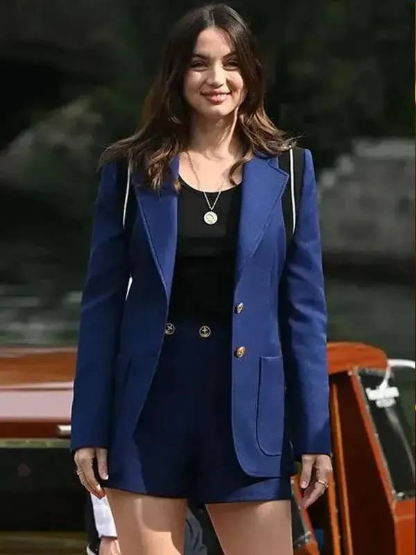 Ana de Armas Blonde Movie Event Blue Blazer
